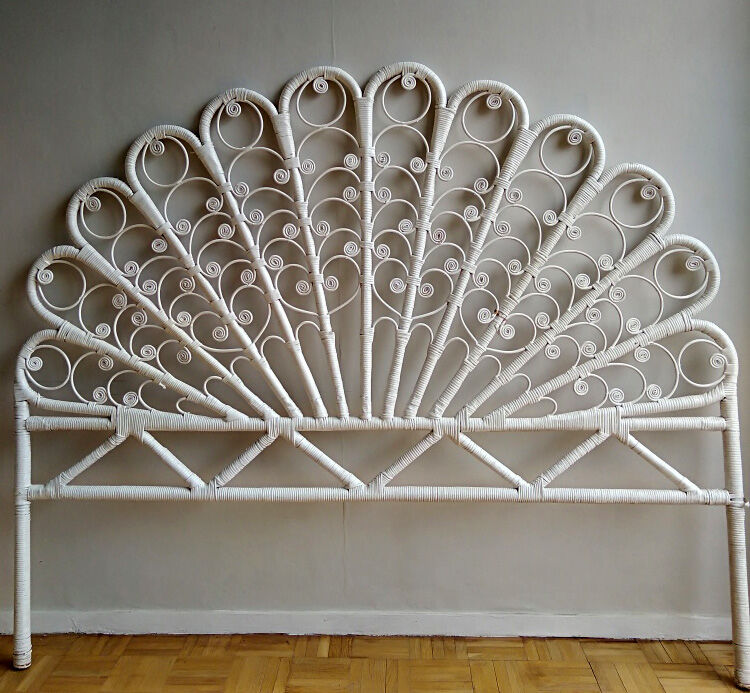 Peacock headboard white wicker