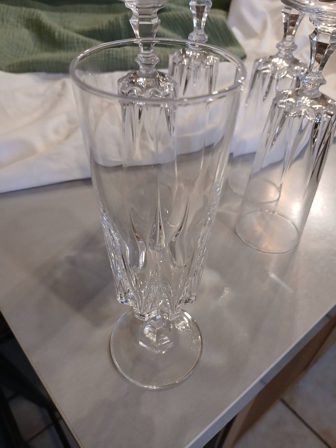 5 antique crystal flutes