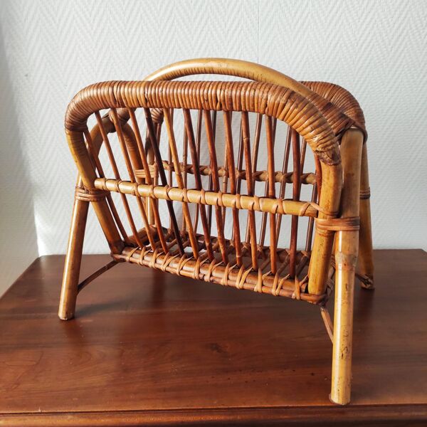 Porte-revues en rotin vintage 50-60