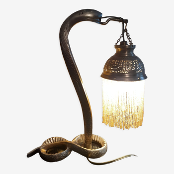 Lampe perlé orientaliste serpent en bronze d'époque 1900