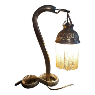 Lampe perlé orientaliste serpent en bronze d'époque 1900