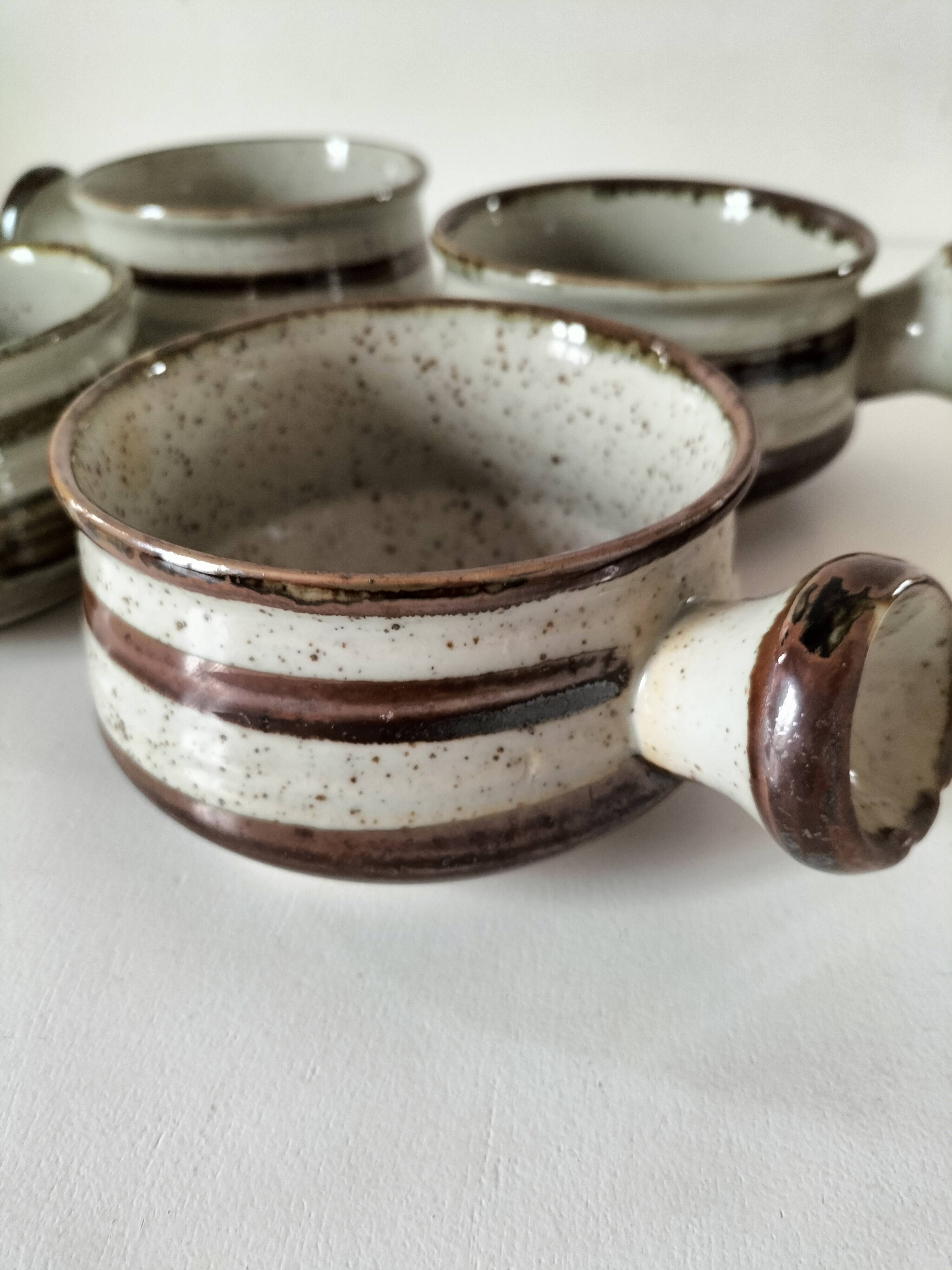 4 caquelons en grès émaillé, esprit wabi-sabi, années 70