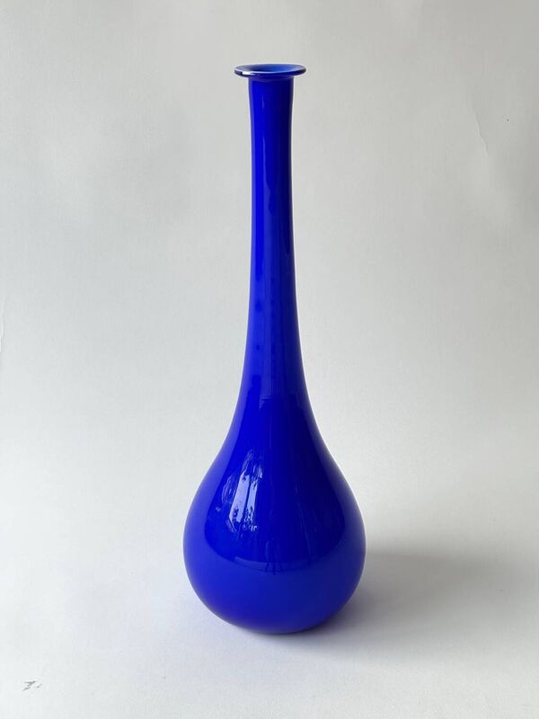 Grand vase soliflore en verre soufflé Murano, bleu cobalt, 50cm
