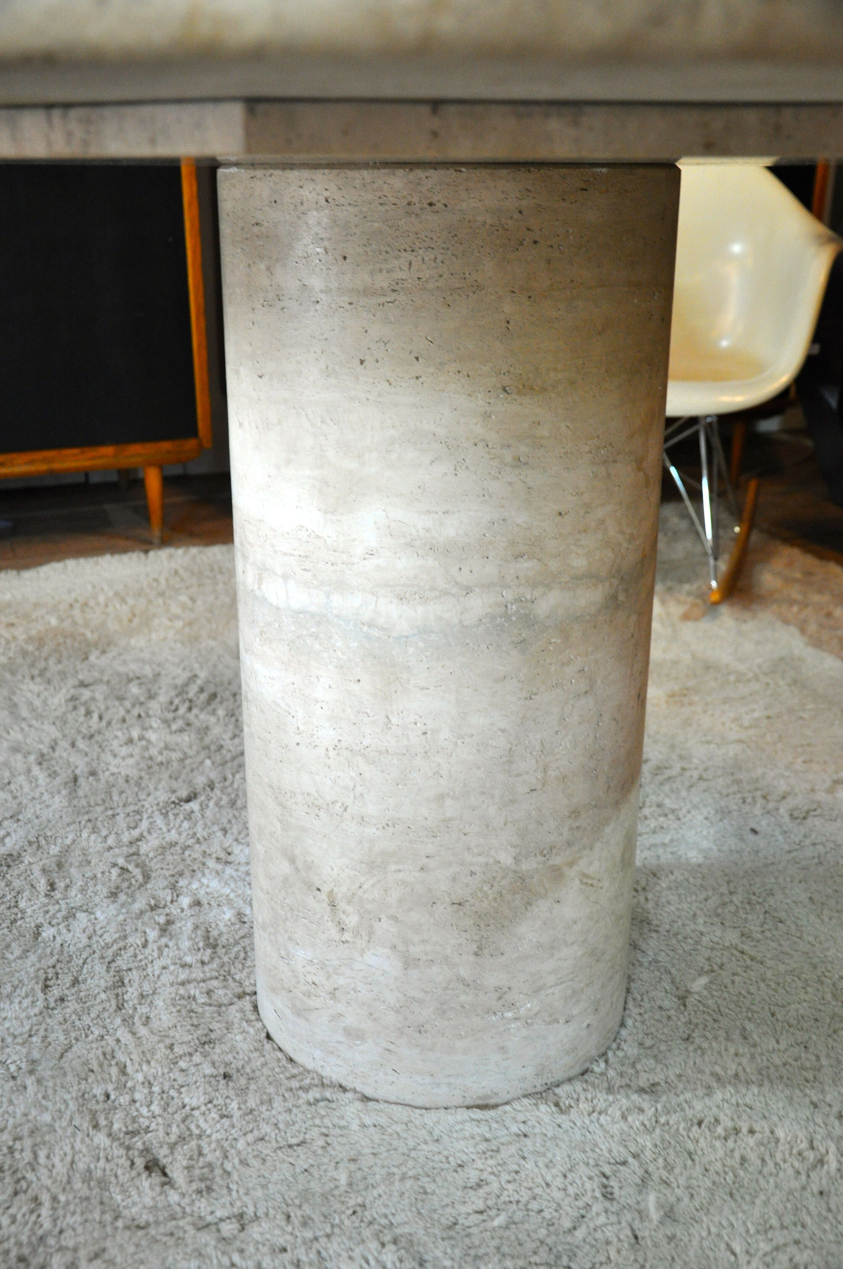 Round travertine table