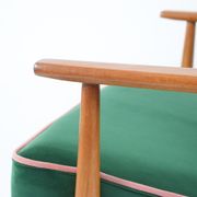 Vintage armchair, fully renovated, 1970s, green bottle velvet, pink edge