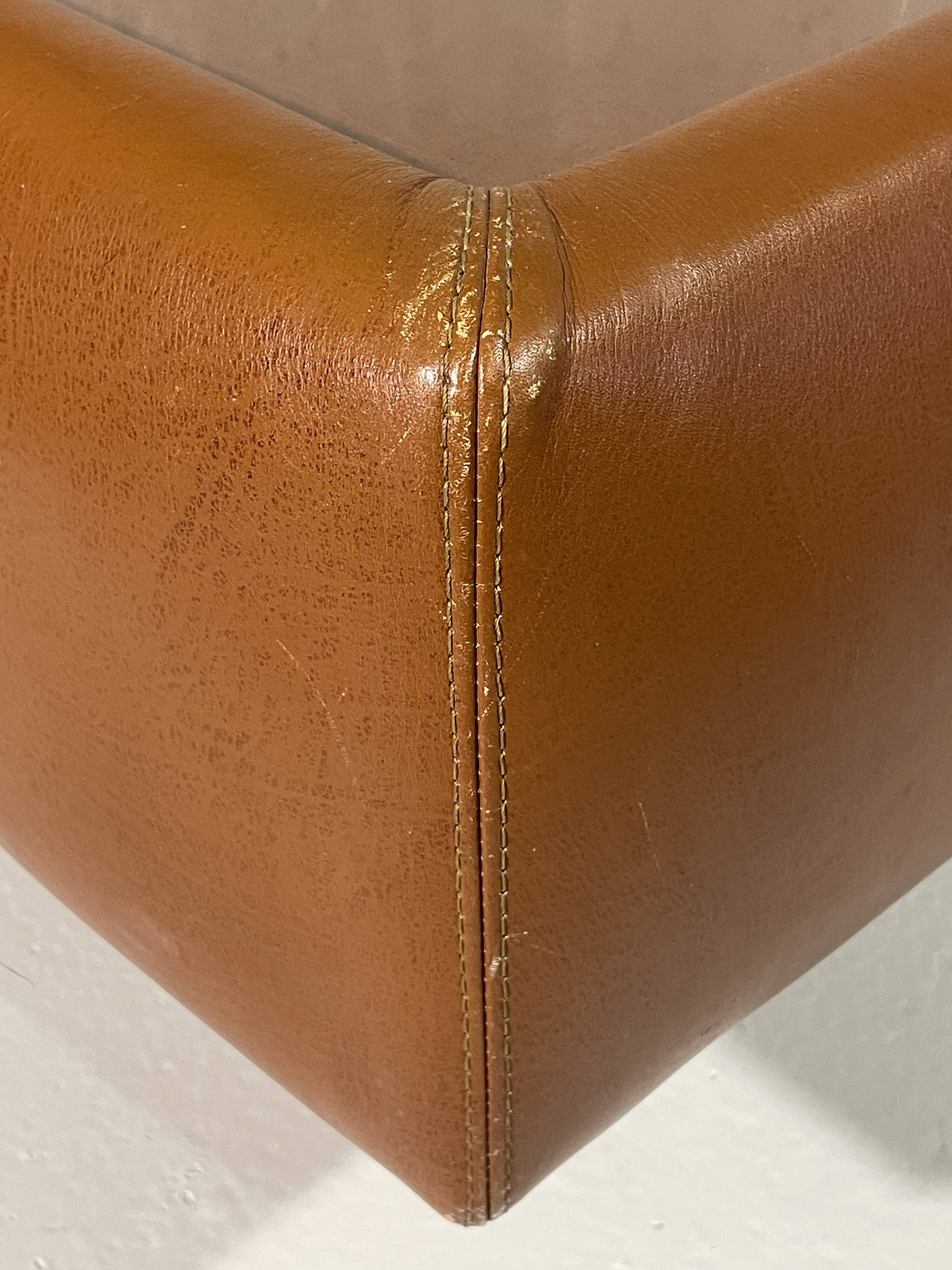 Cognac faux leather & glass coffee table