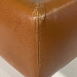 Table basse simili cuir cognac & verre