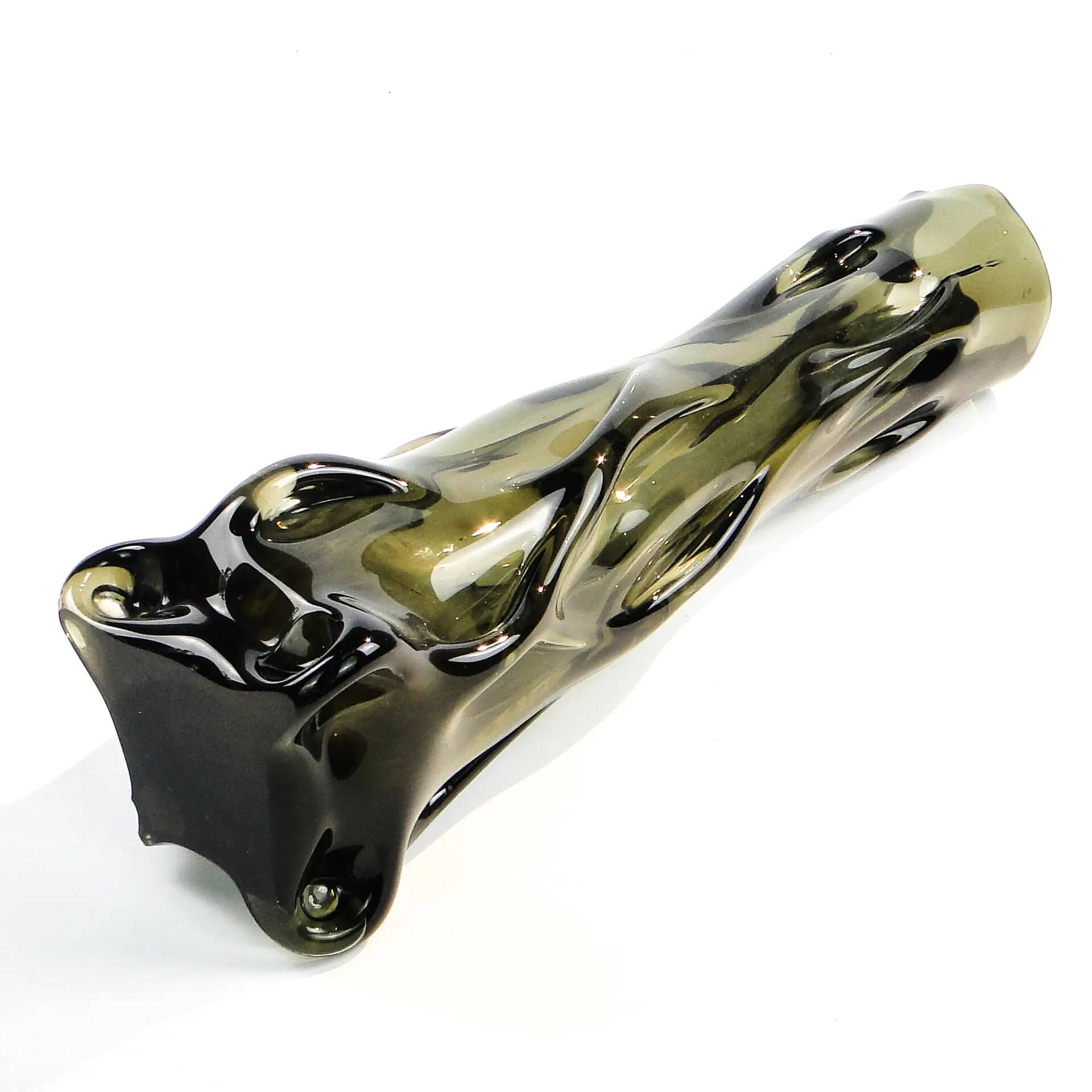 Mid-century modern vase, olive glass, Poland, 1970s