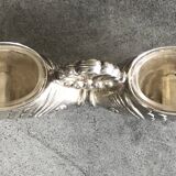 Salt and pepper shaker holder with a pair of fish in metal, Italian design