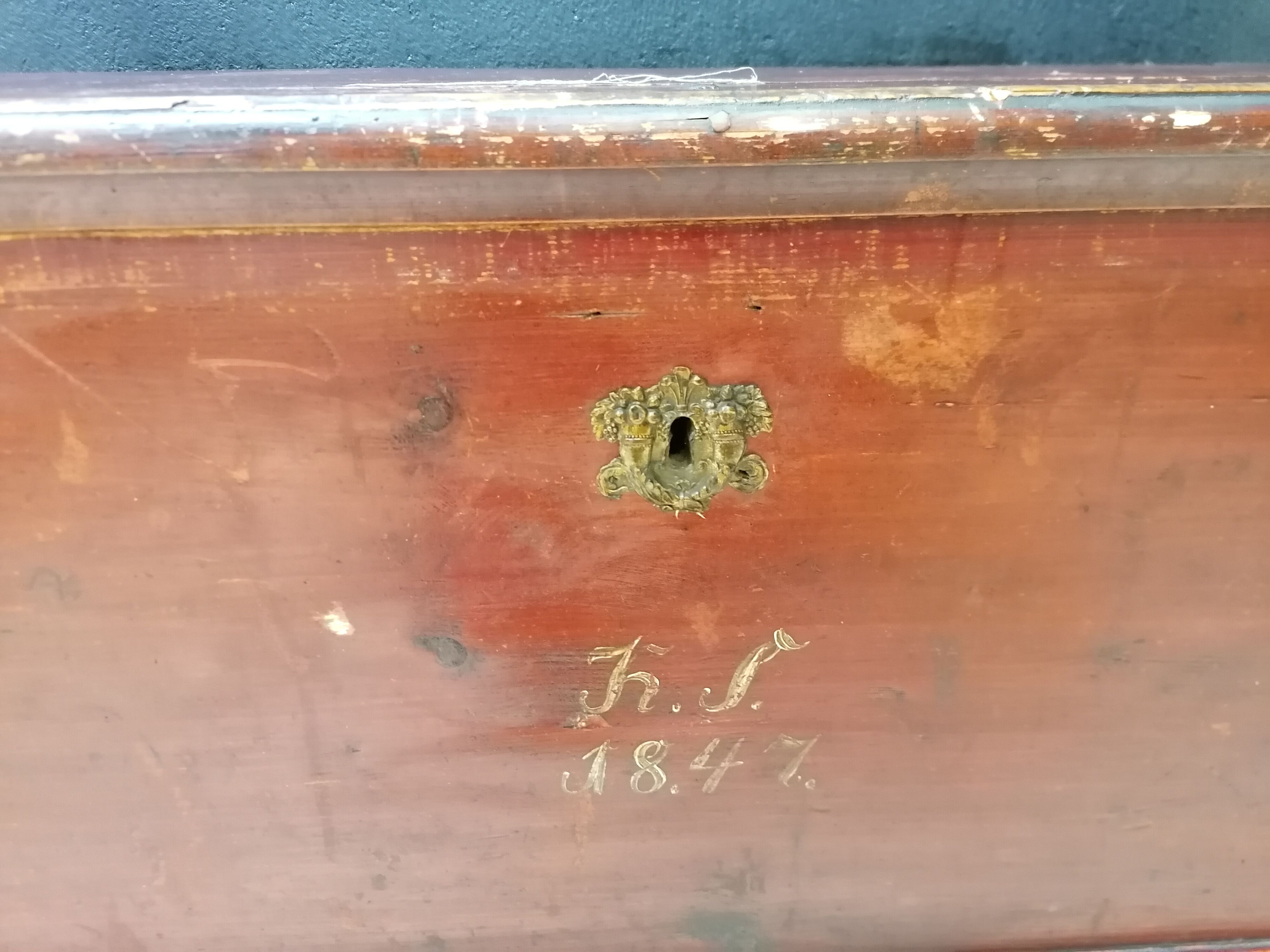 Large vintage chest old wooden trunk