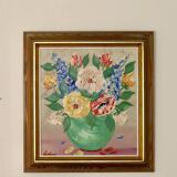 Peinture à l'huile sur panneau suédoise du milieu du siècle "Nature morte" par Gustav Adolf Lysholm - Vintage et encadrée