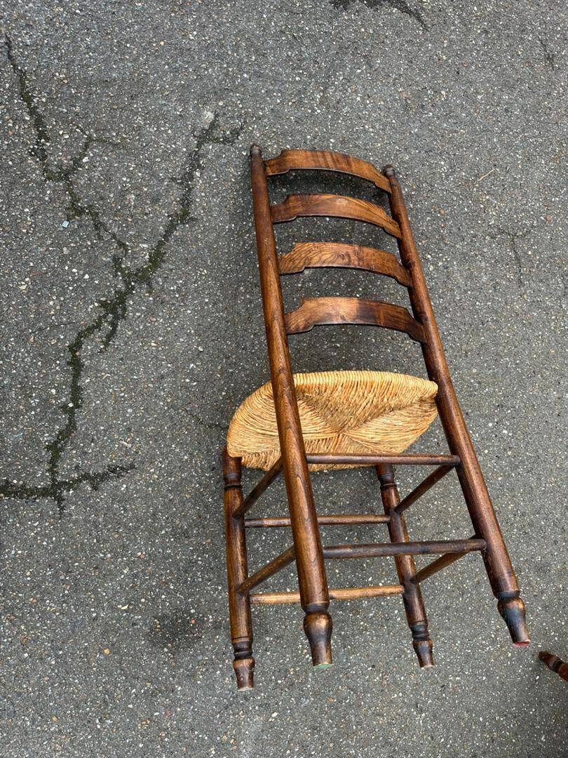 6 solid wood dining chairs with rush seats, oak, 19th century.