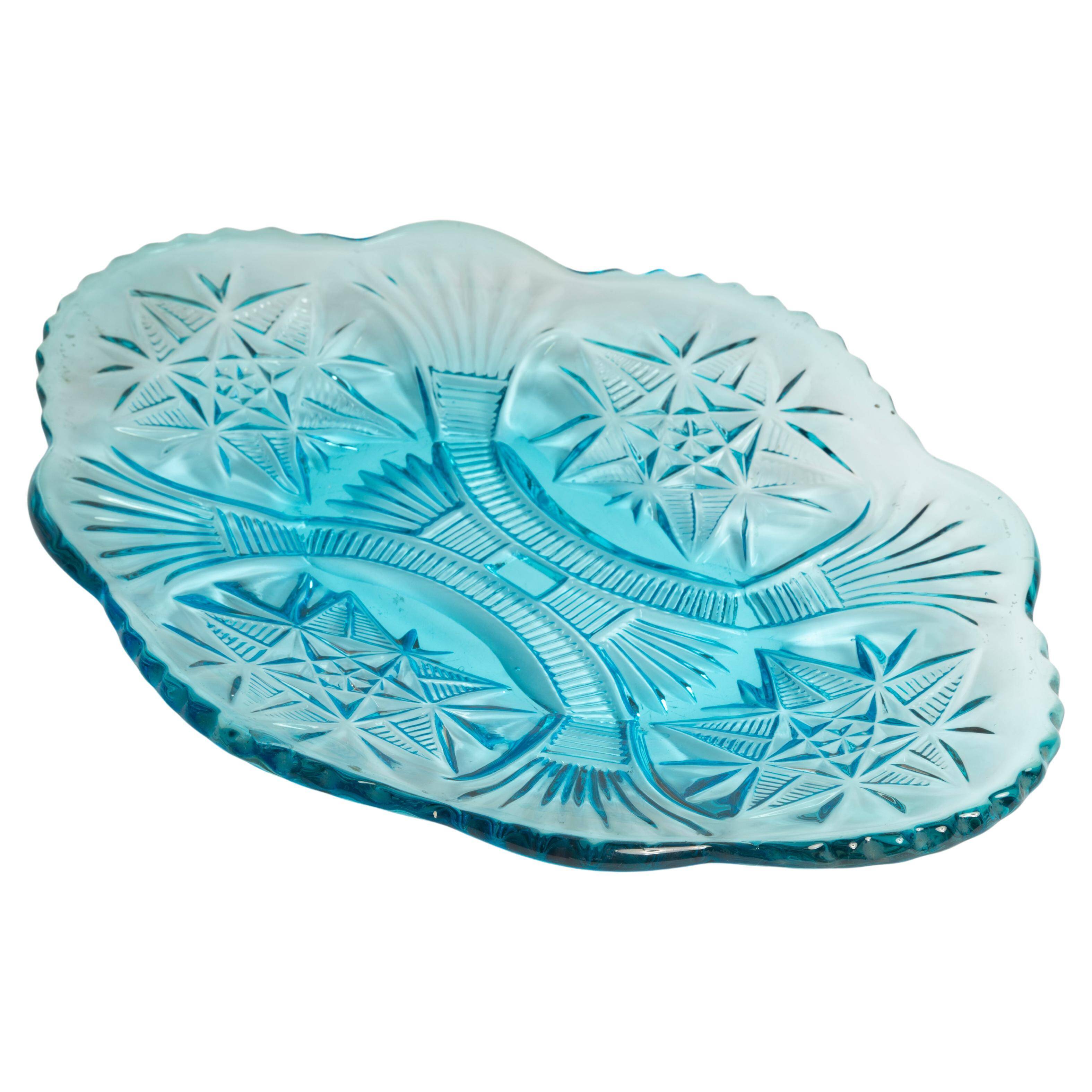 Light blue decorative glass plate, mid-century, Italy, 1960s.