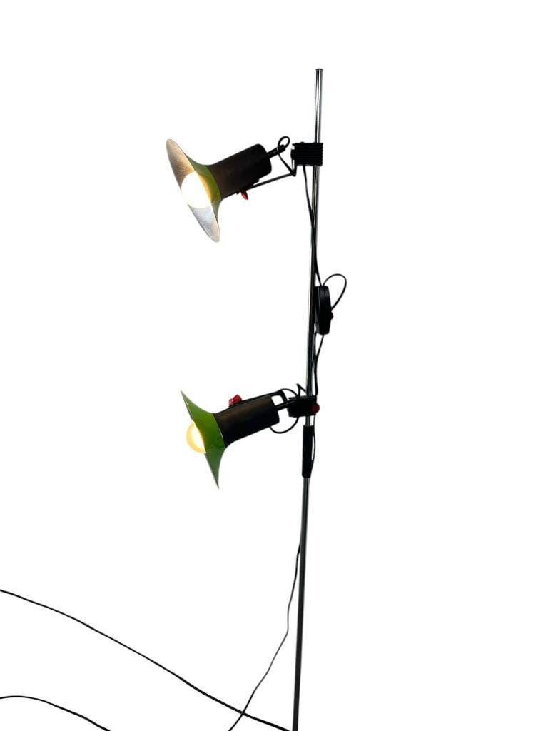 Vintage green fluorescent floor lamp with spots.