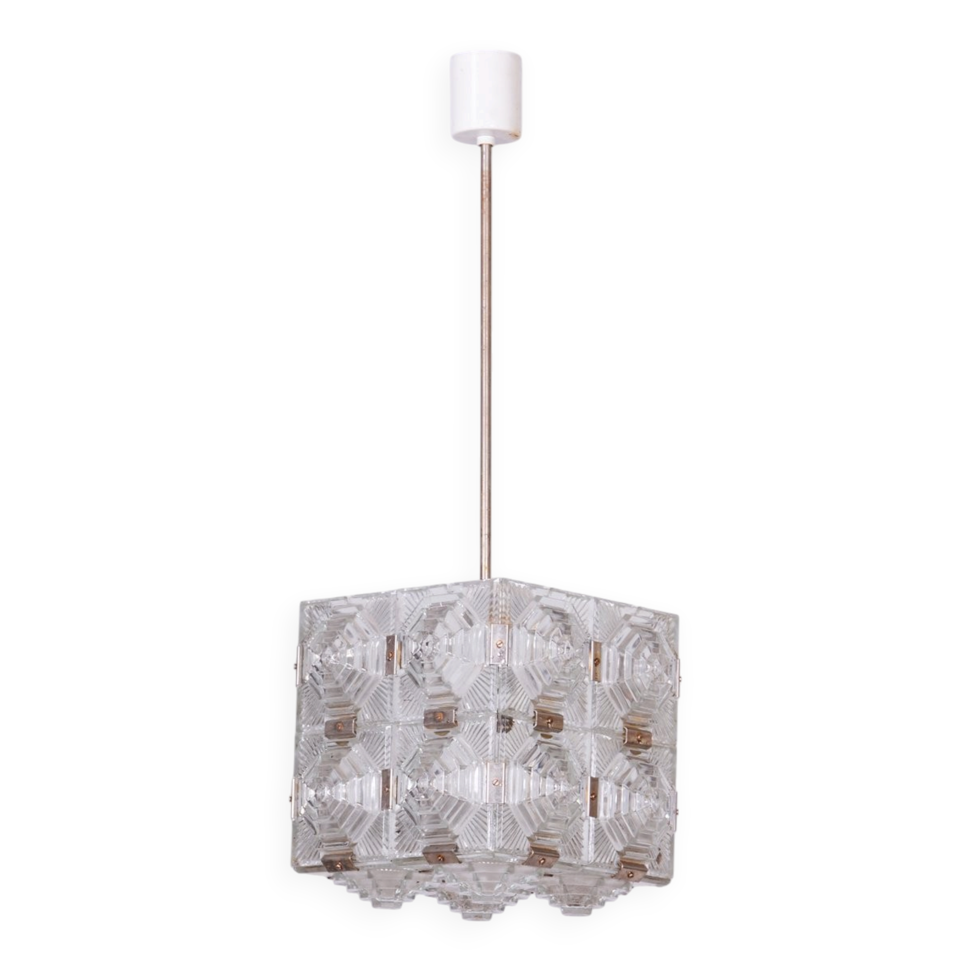 Mid-Century Chandelier in Chrome and Glass by Kamenický Šenov, Czech, 1960s