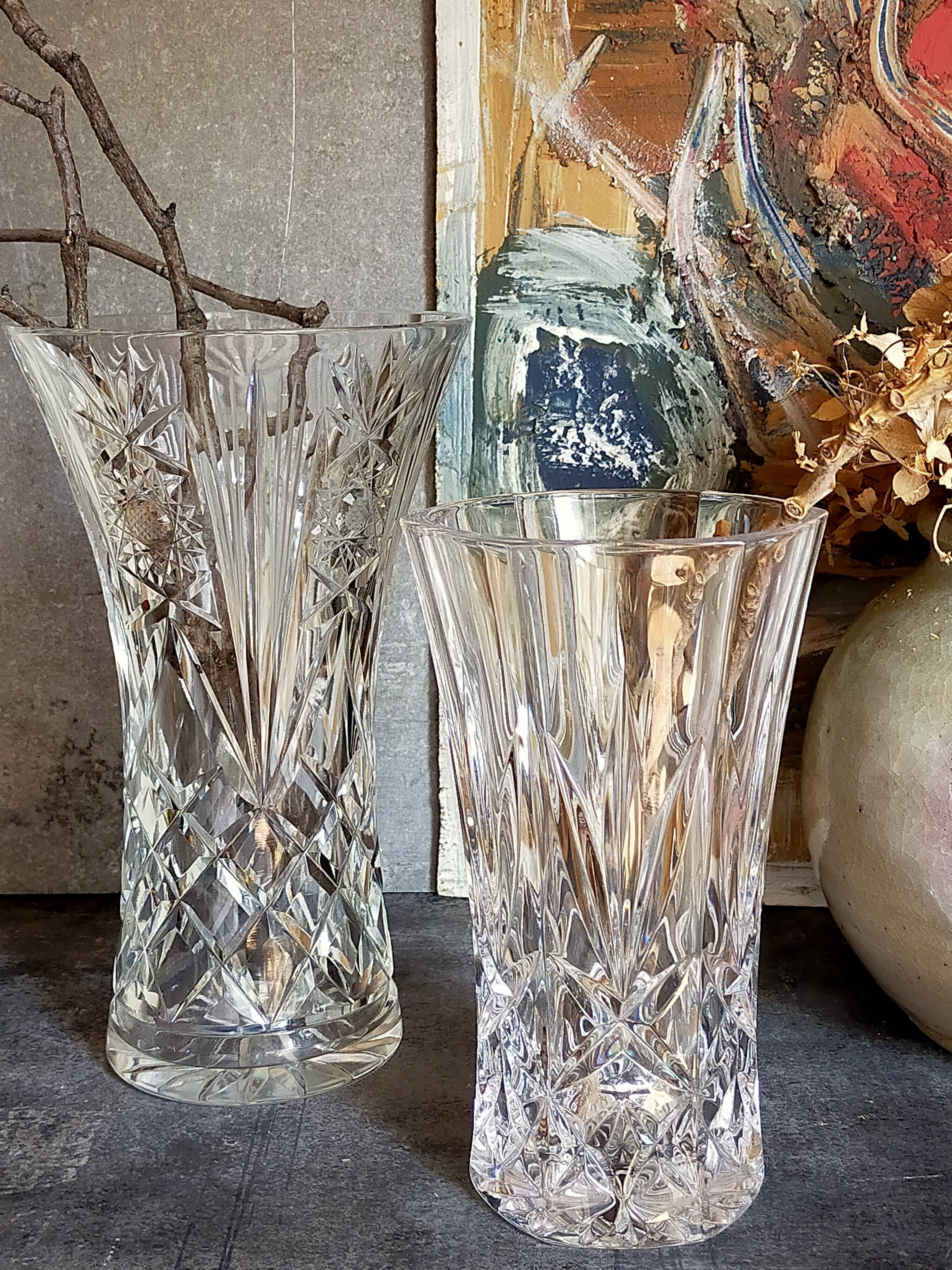 Duo of vintage French crystal vases