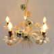 Vintage chandelier bouquet of blue flowers 5 candles in painted sheet metal.