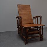Rare Vintage Bauhaus Rattan & Bamboo Chair with Ottoman by Erich Dieckmann