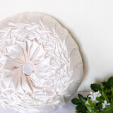 Old round cushion in white, beige pleated silk