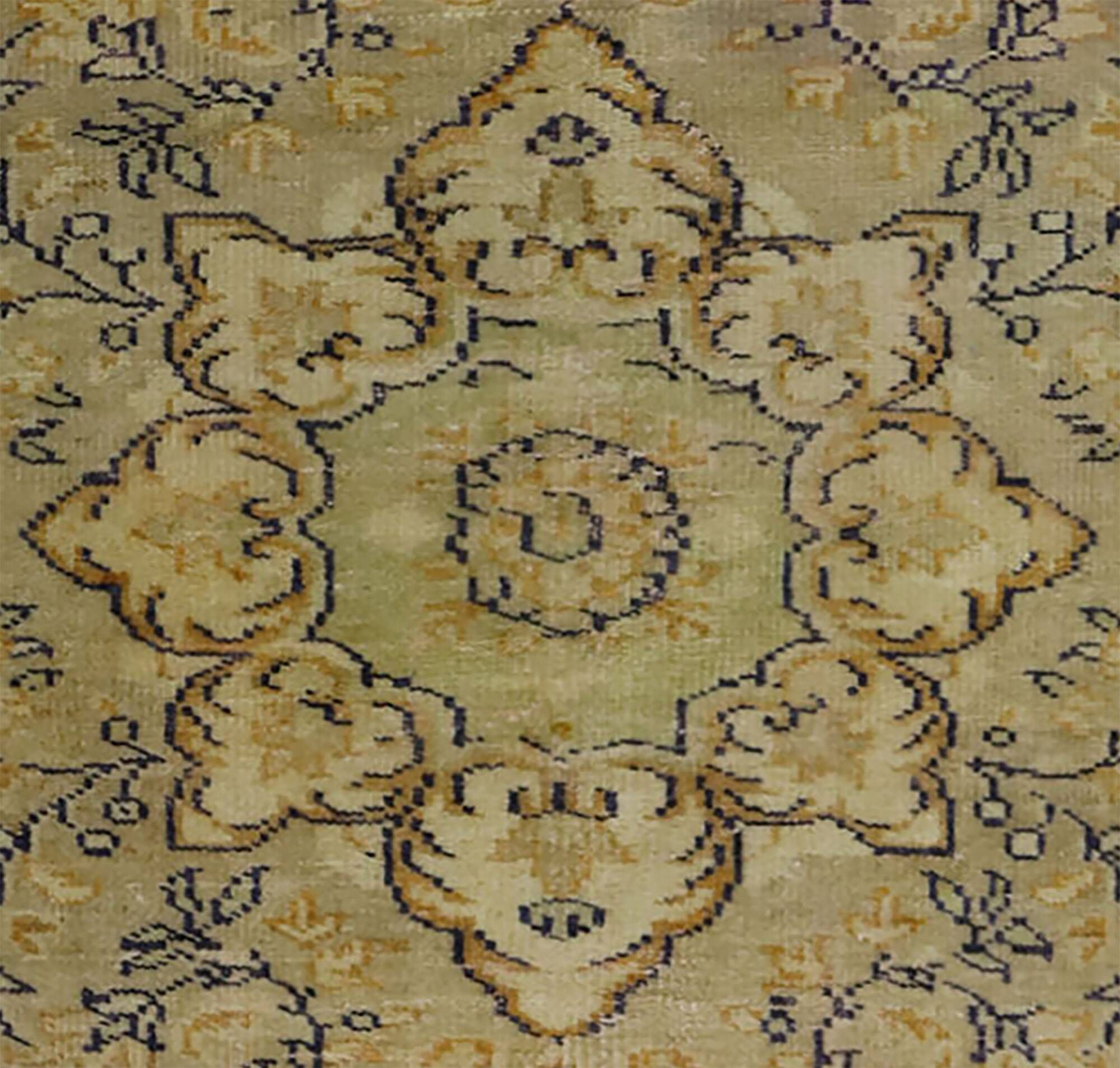 Vintage Turkish Floral Medallion Rug Beige 290 x 164 cm