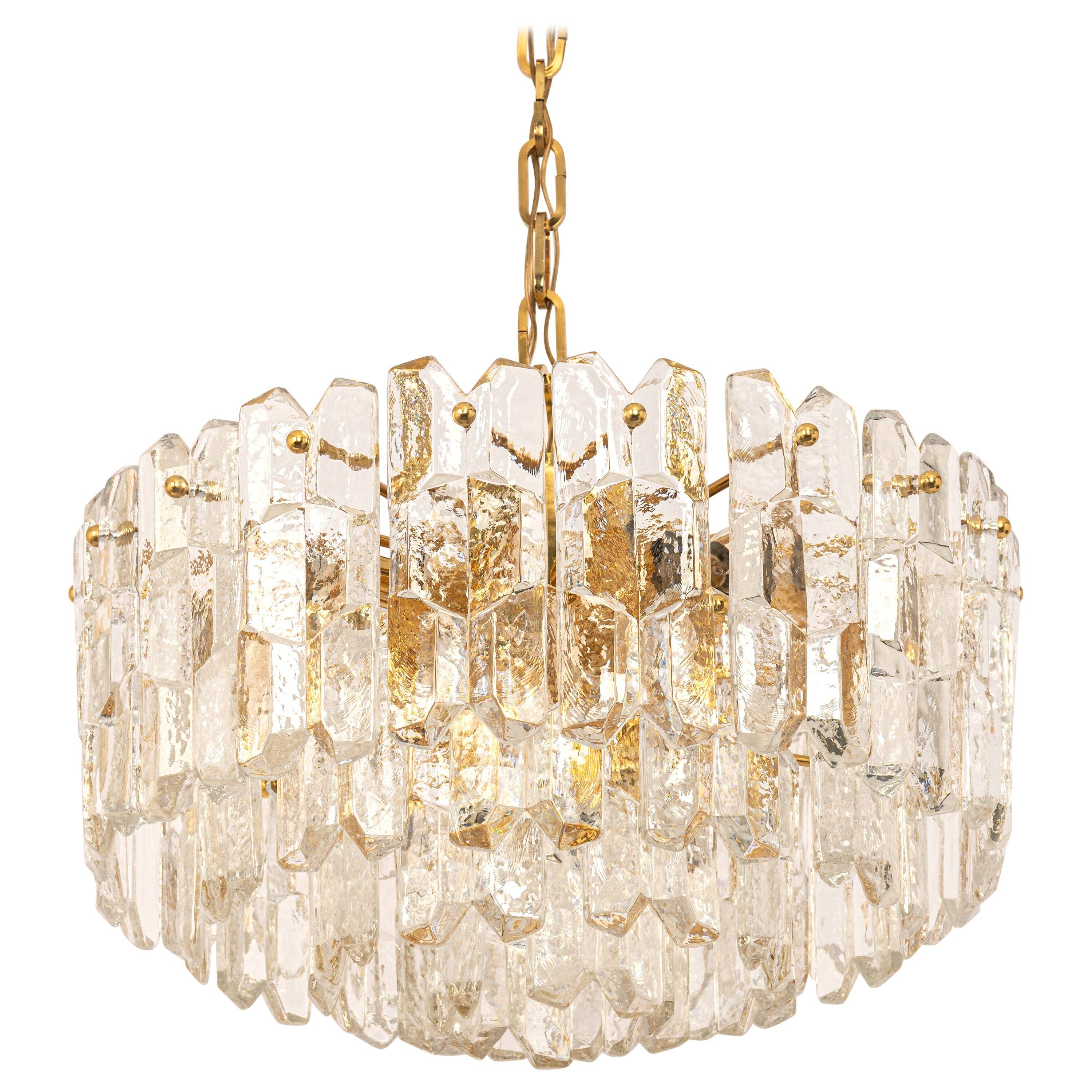 1 of 3 Palazzo chandelier in gilded brass and Murano glass, Kalmar, Austria, 1970s