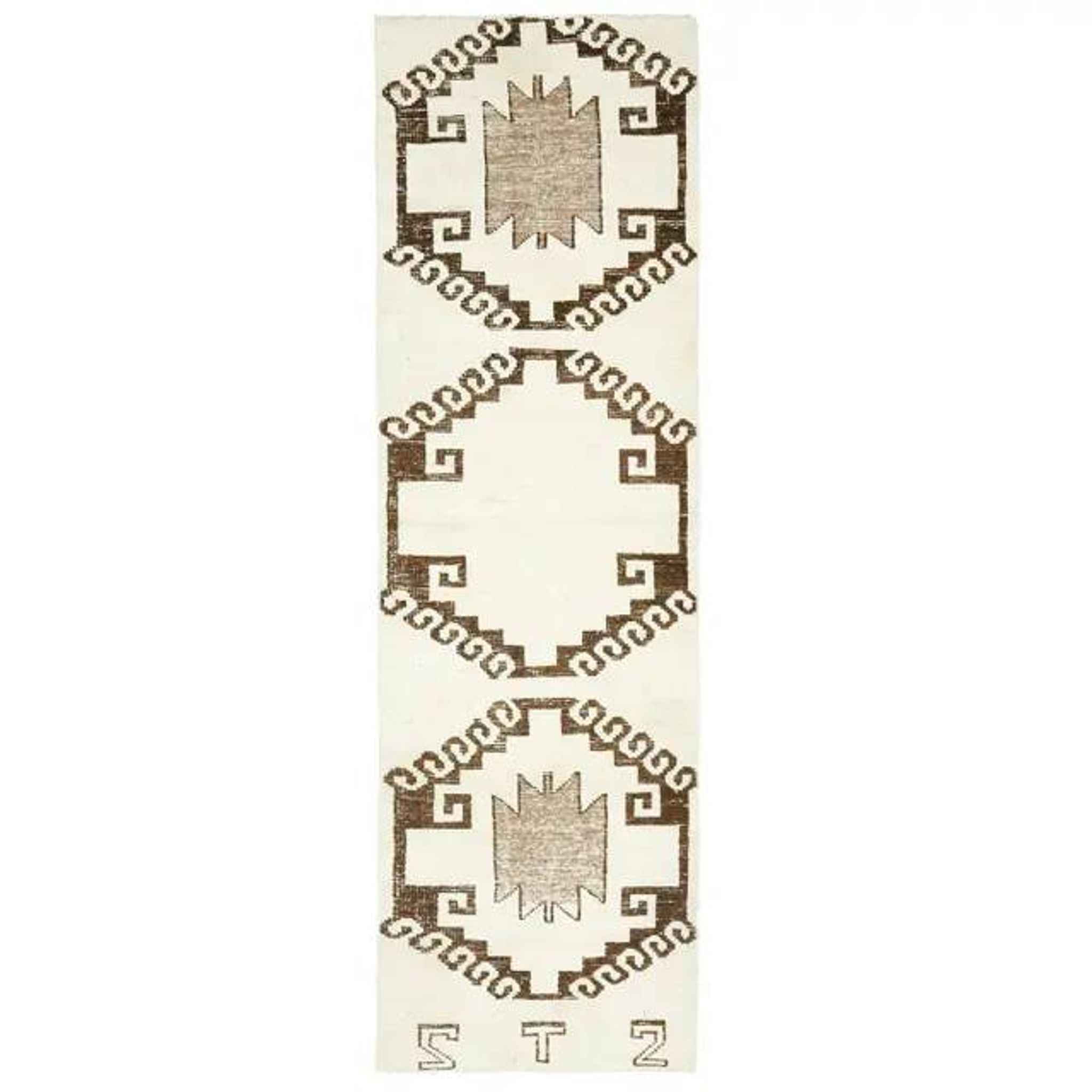 1970s Vintage Turkish Hand-Knotted Wool Cotton Beige Runner Rug 94x316