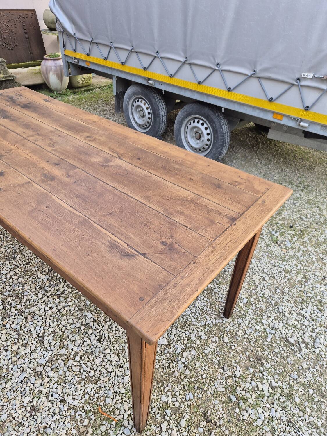 Antique rustic farmhouse table in solid oak, 19th century