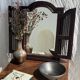 Dark brown wooden mirror with two baguettes H55 L40