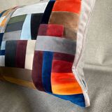 Patchwork cushions made from upholstery fabric