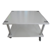 Table basse space age double plateaux en acier laqué blanc, France