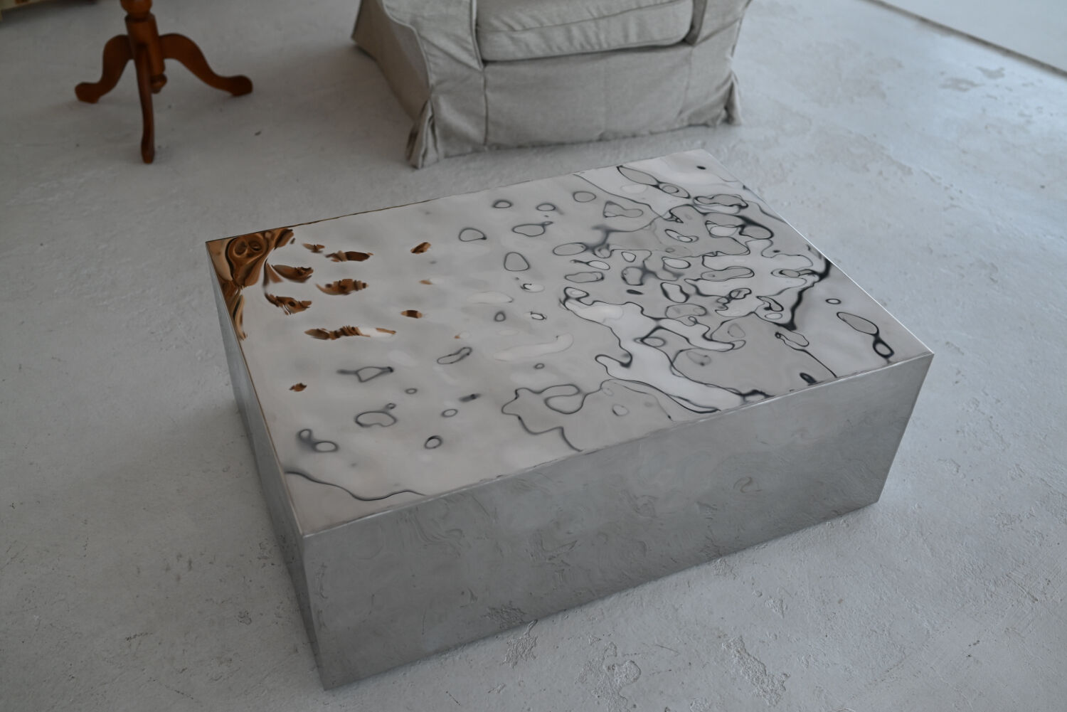 Sculptural Mirror-Polished Stainless Steel Coffee Table by Veliento