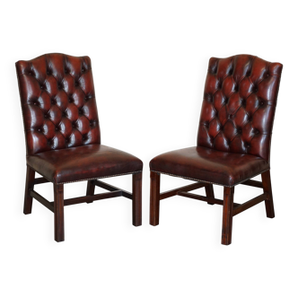 Pair of vintage leather Chesterfield accent chairs