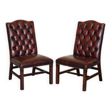 Paire de chaises d'appoint Chesterfield en cuir vintage