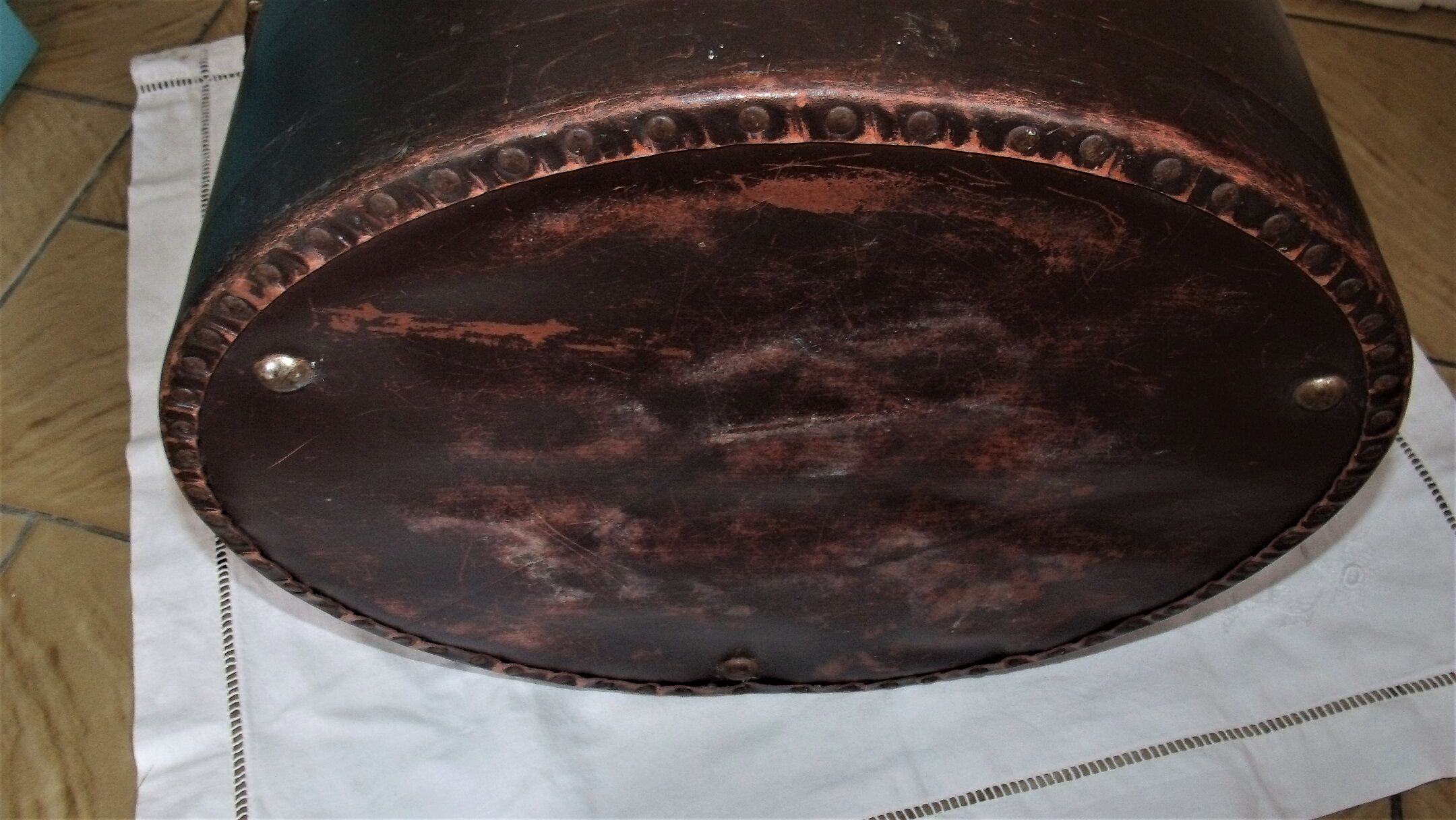 Studded old leather hat box