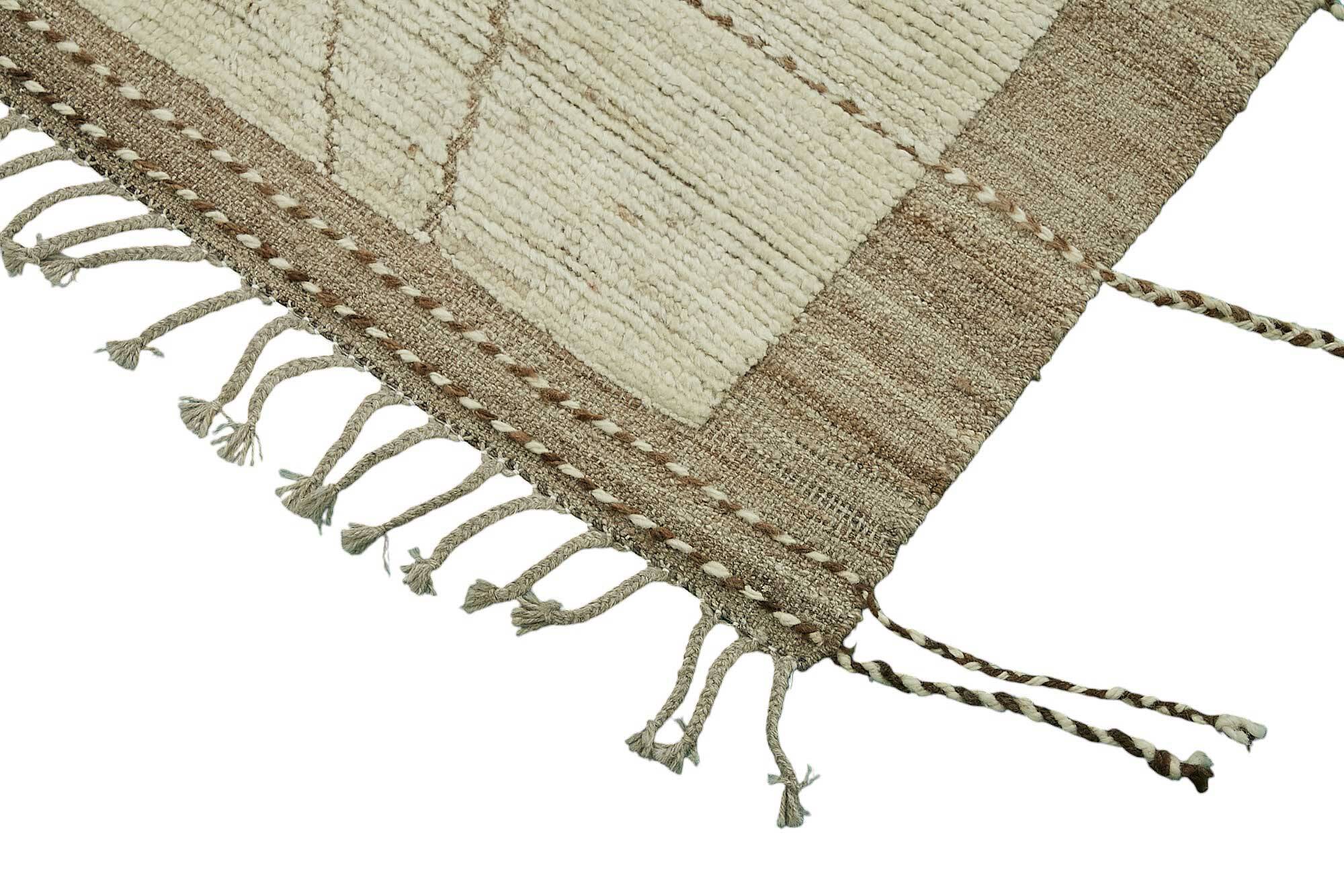 Handwoven Turkish Rustic 206 cm x 295 cm Beige Wool Carpet