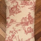 Coussin rectangulaire en toile de jouy rouge