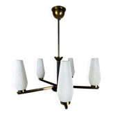 Lustre vintage en laiton et opaline