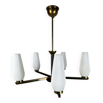 Vintage brass/opaline pendant lamp