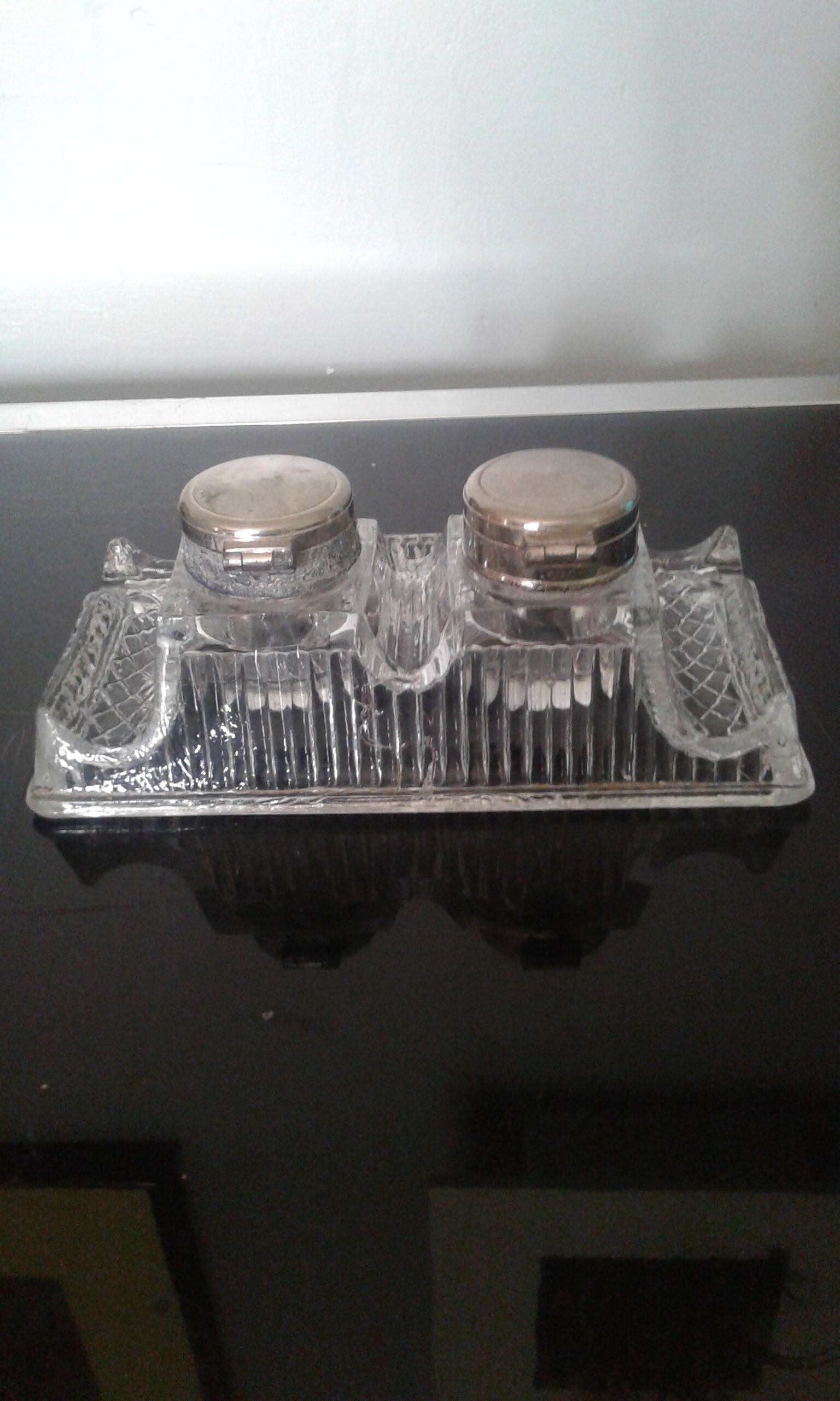 Double antique glass inkwell