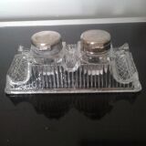 Double antique glass inkwell