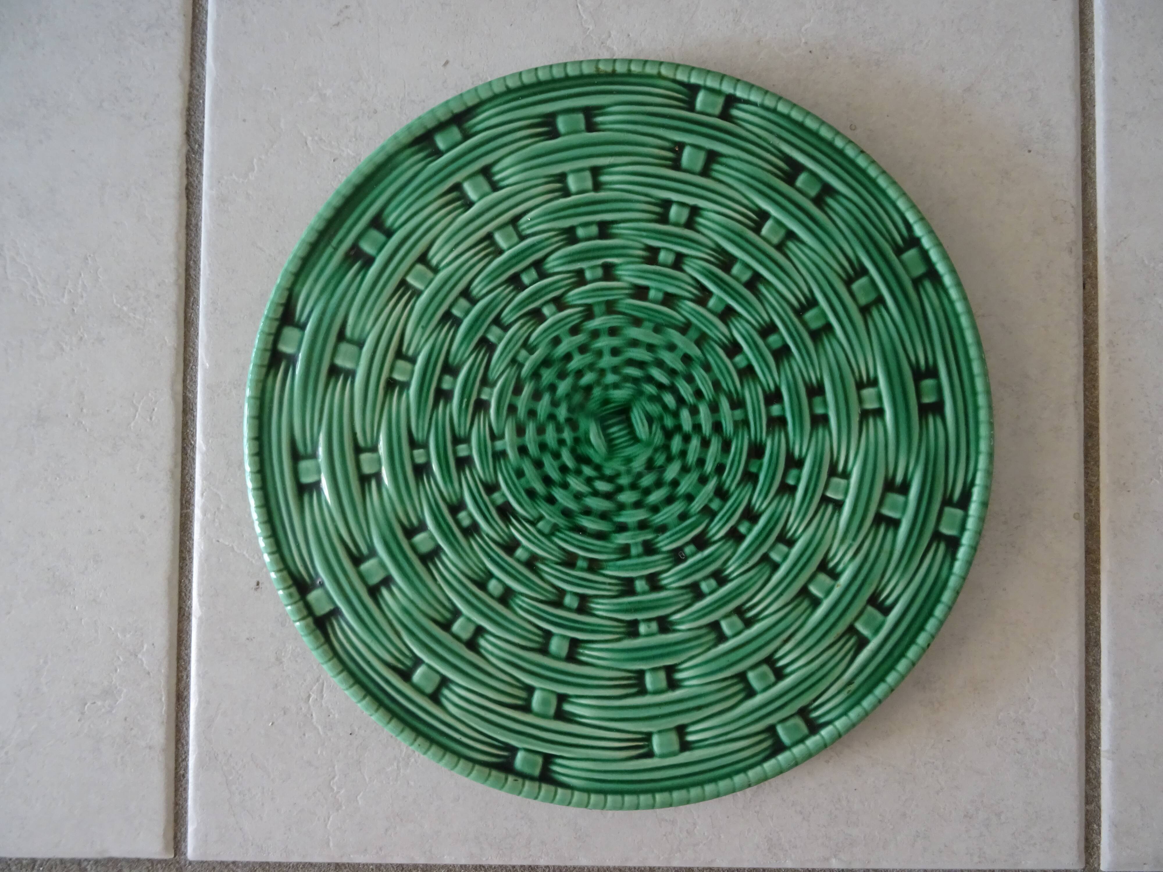 Cake dish pattern basketry earthenware Sarreguemines France