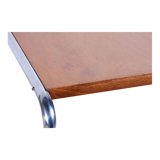 Table d’appoint Bauhaus restaurée, chêne, acier chromé, Tchéquie, années 1930