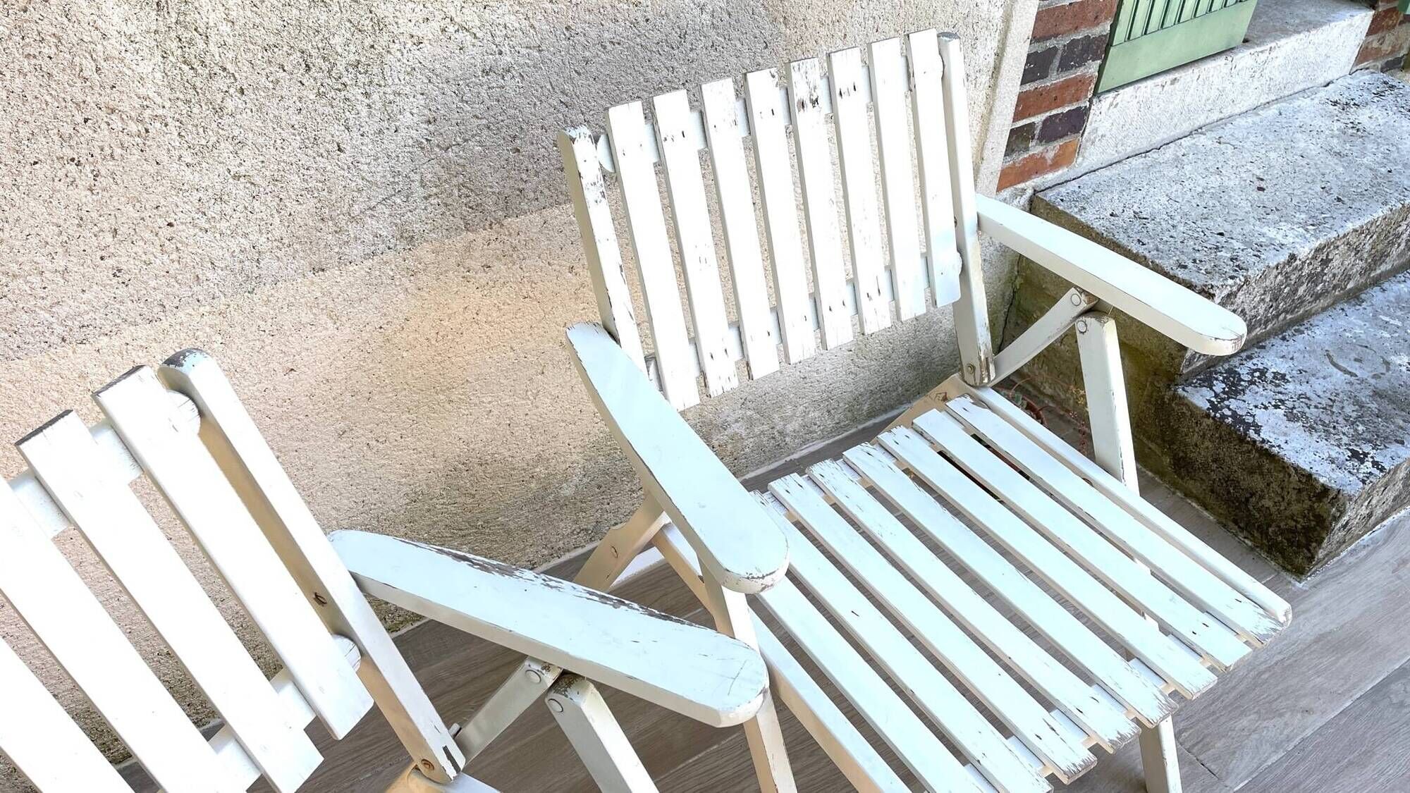 Pair of vintage wooden garden armchairs by r.gleizes