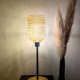 Table lamp made from an old golden glass pendant light