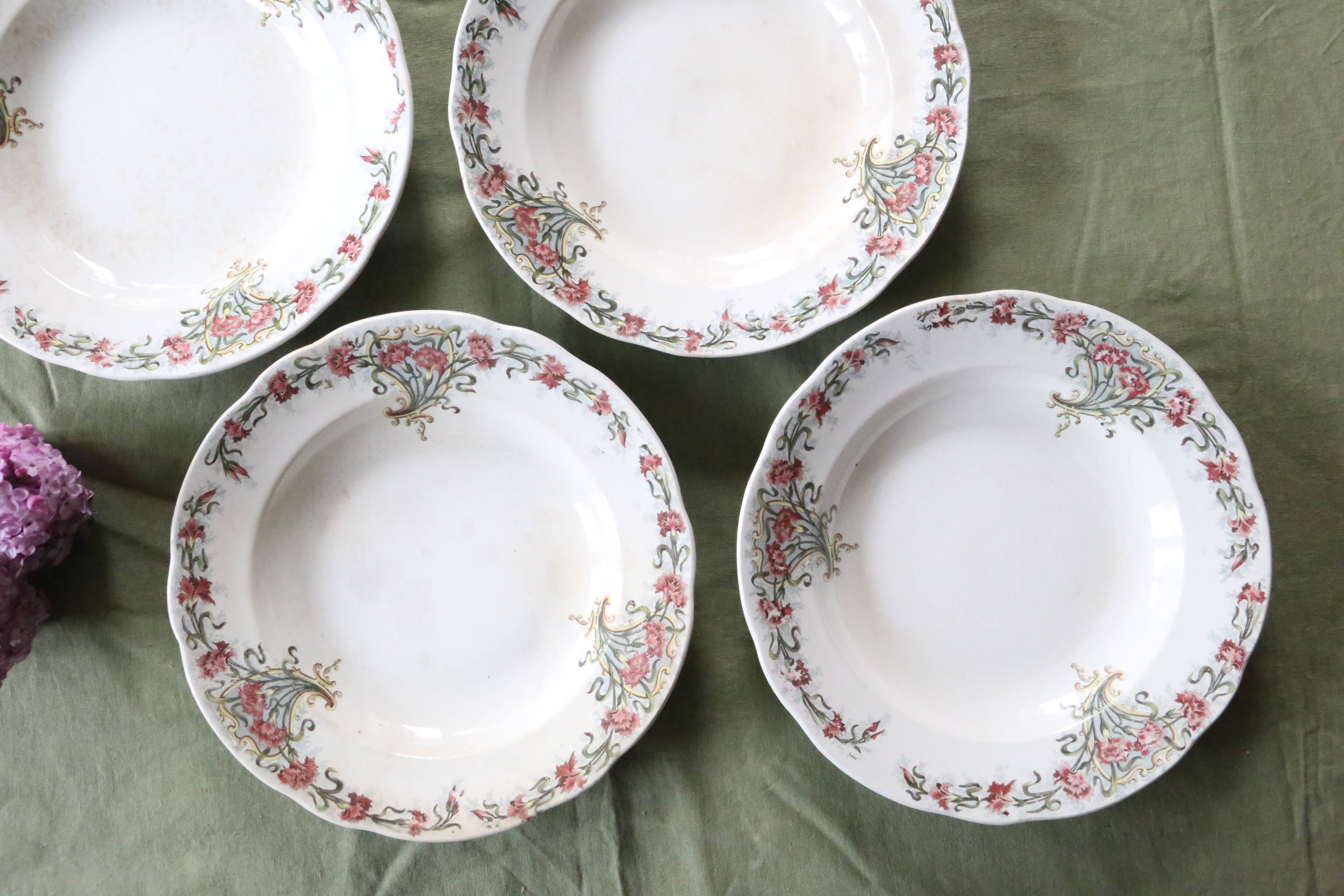 Soup plates x4, Onnaing, Guirlande model, 19th century
