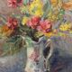 Old painting, oil on cardboard signed E. Astain, "Flowers", 1945