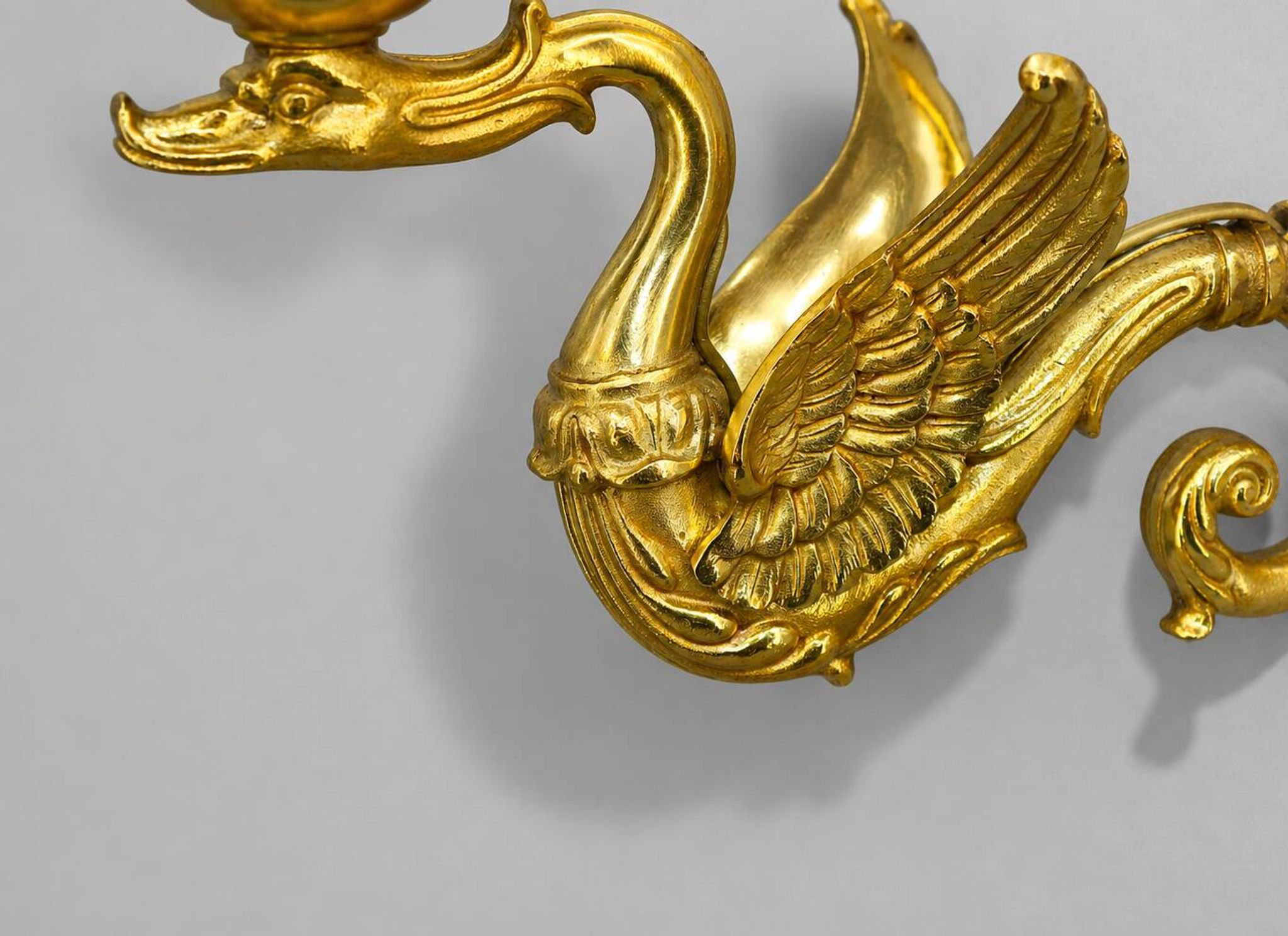 Pair of Gilded Bronze Wall Lights in Empire Style with Two Lights by Lucien Gau