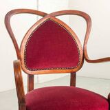 Red Velvet Heartshaped Wooden Vintage Design Side Chairs. Set of 2. 1950s