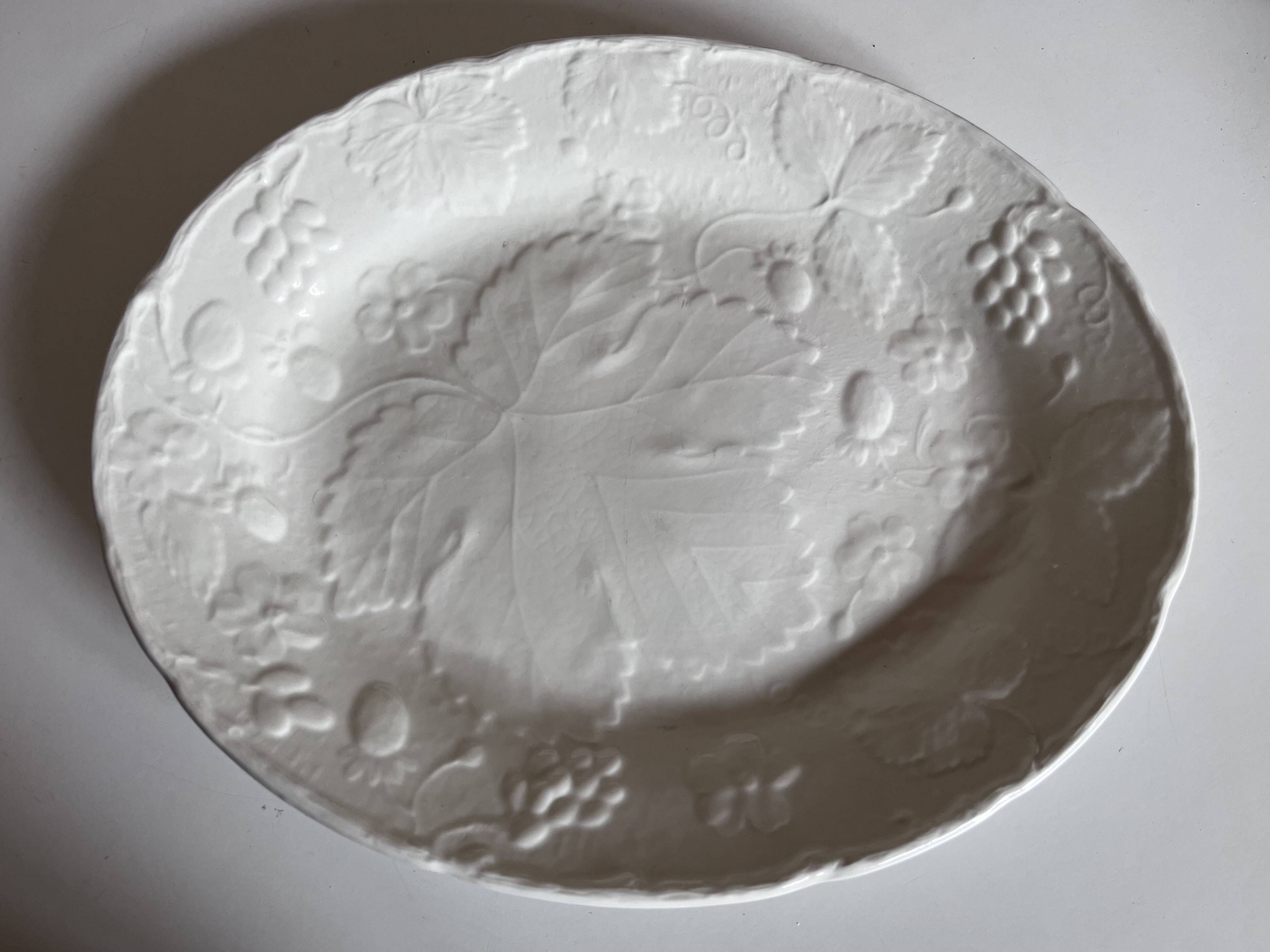 English earthenware plate Burleigh Davenport relief strawberry and vine leaf