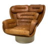 Vintage Elda swivel armchair in cognac leather by Joe Colombo, Italy 1960s